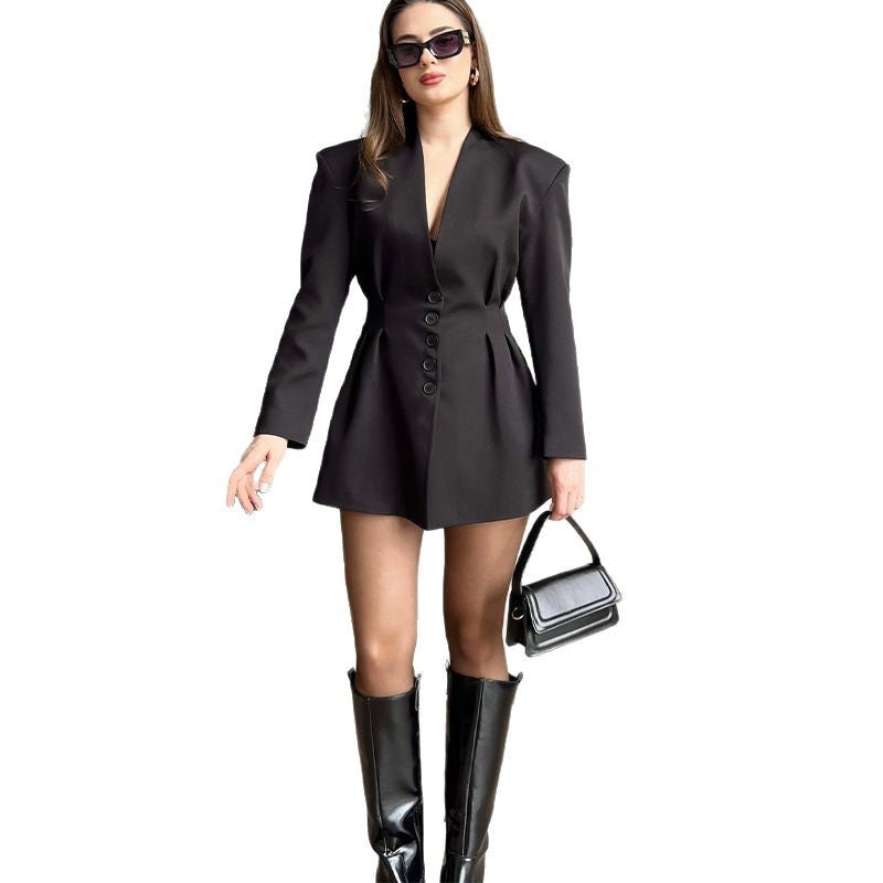 Mini Blazer Dress with Shoulder Gathering and Layers