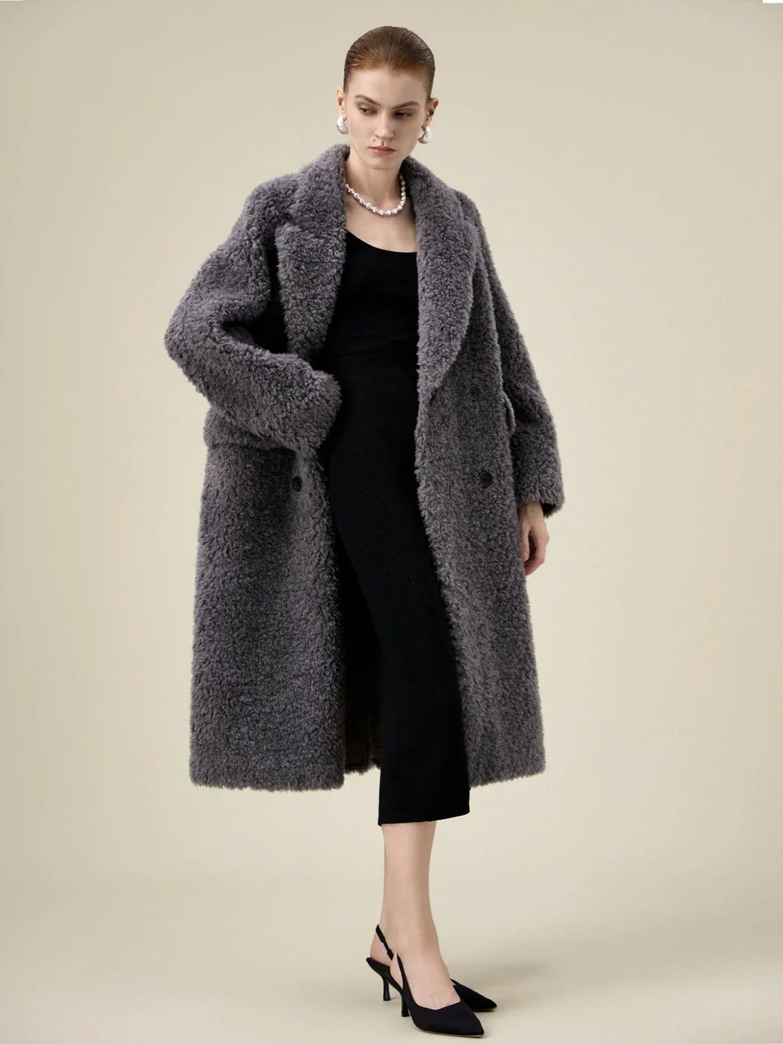 V-Neck Long-Sleeved Eco-Friendly Fur Short Coat