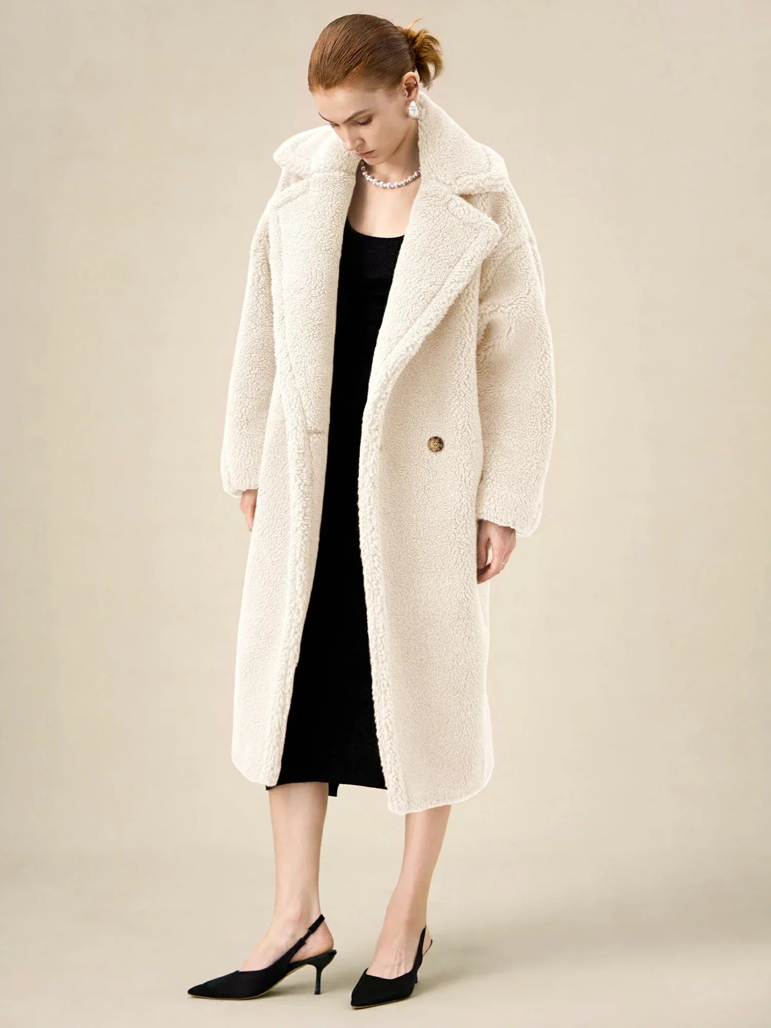 Yün Çentik Yaka Uzun Kollu Peluş Kaban