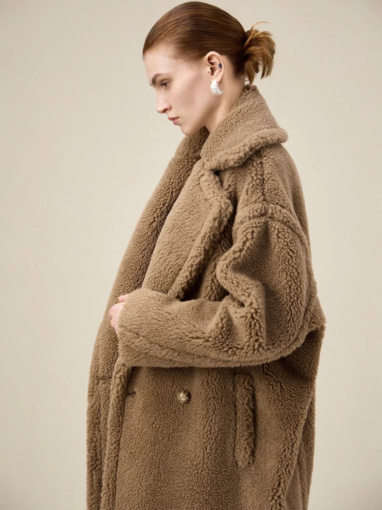 Yün Çentik Yaka Uzun Kollu Peluş Kaban