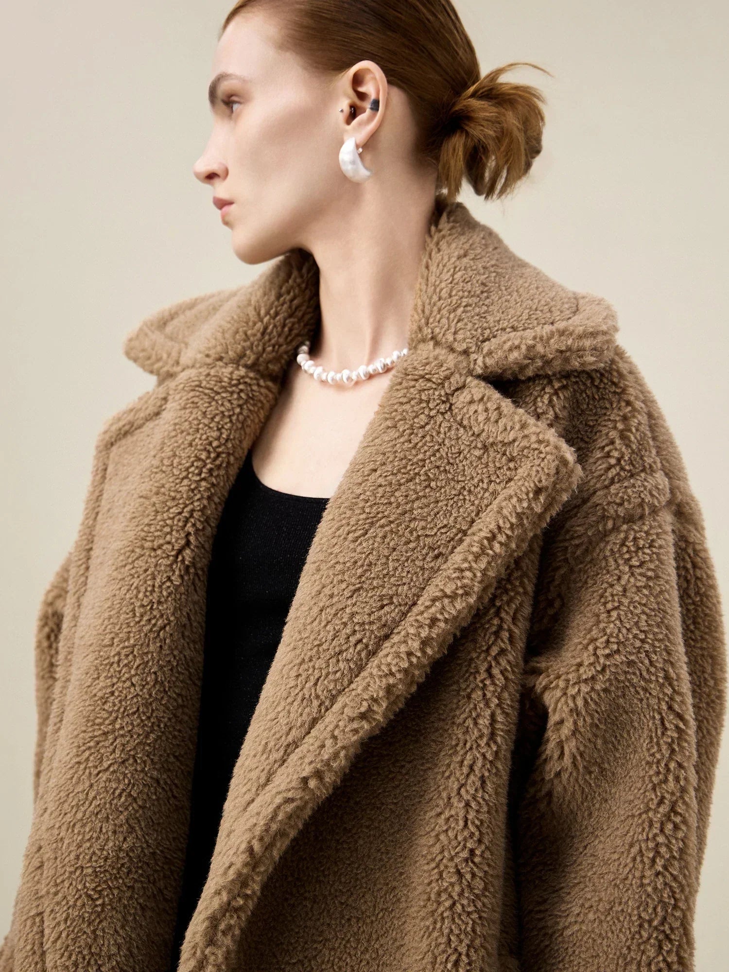 Yün Çentik Yaka Uzun Kollu Peluş Kaban