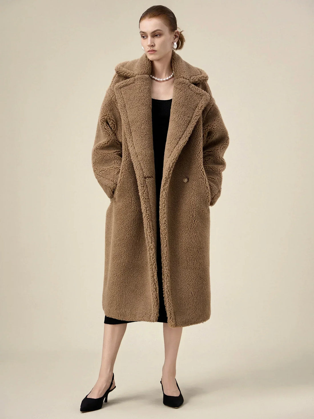 Wool Notch Lapel Long-Sleeved Plush Coat