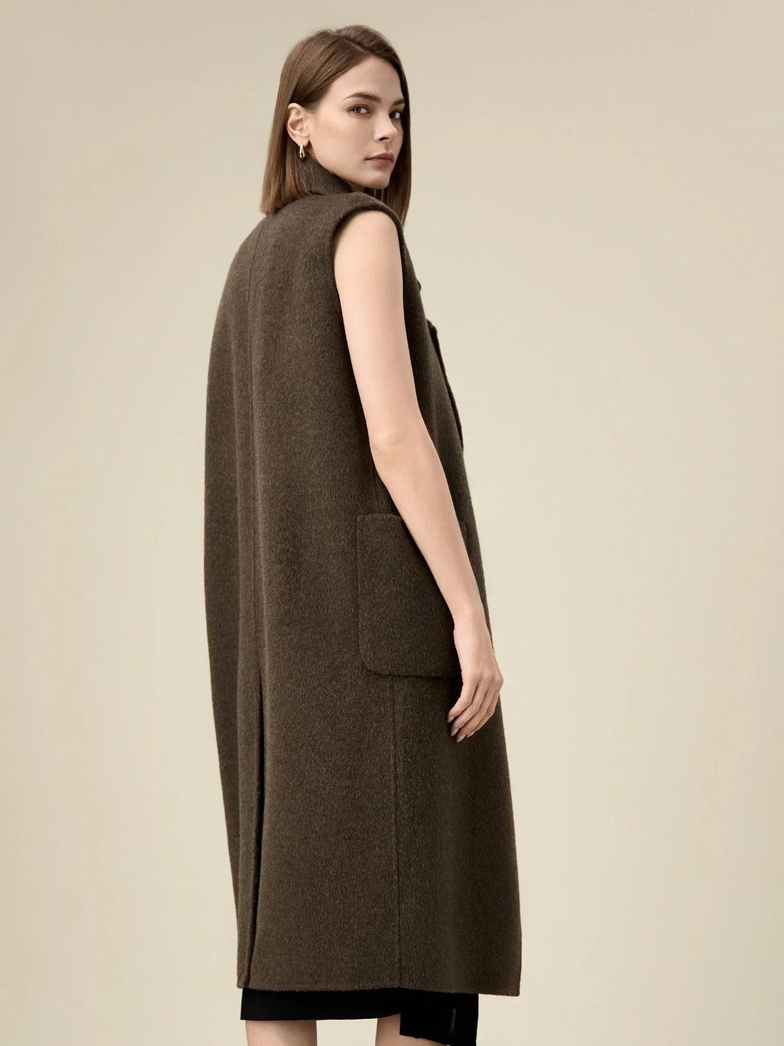 Women's Wool Notched Collar Sleeveless Coat