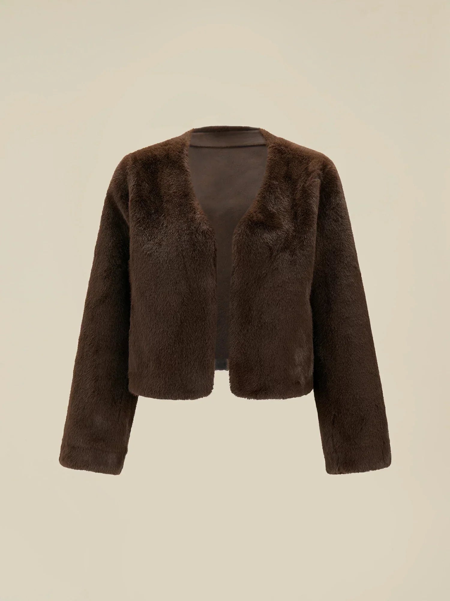 V-Neck Long-Sleeved Eco-Friendly Fur Short Coat