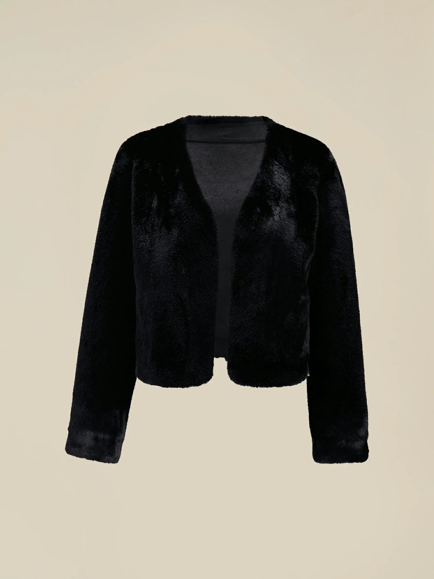 V-Neck Long-Sleeved Eco-Friendly Fur Short Coat