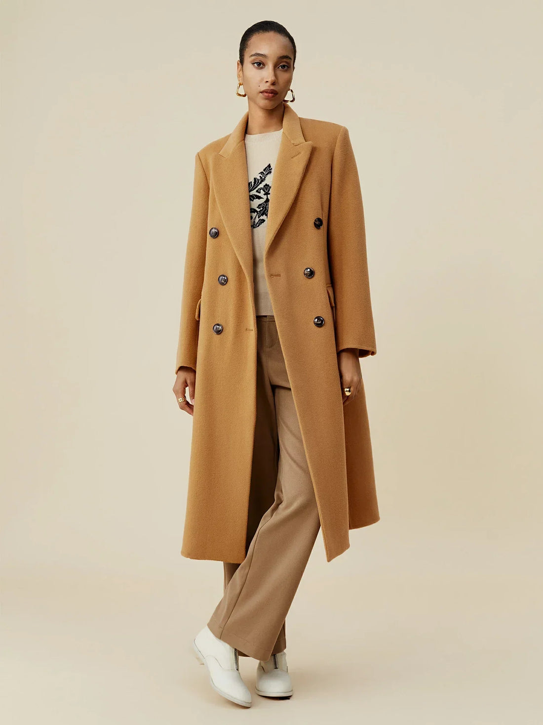 Wool Notched Collar Classic Double-Breasted Coat