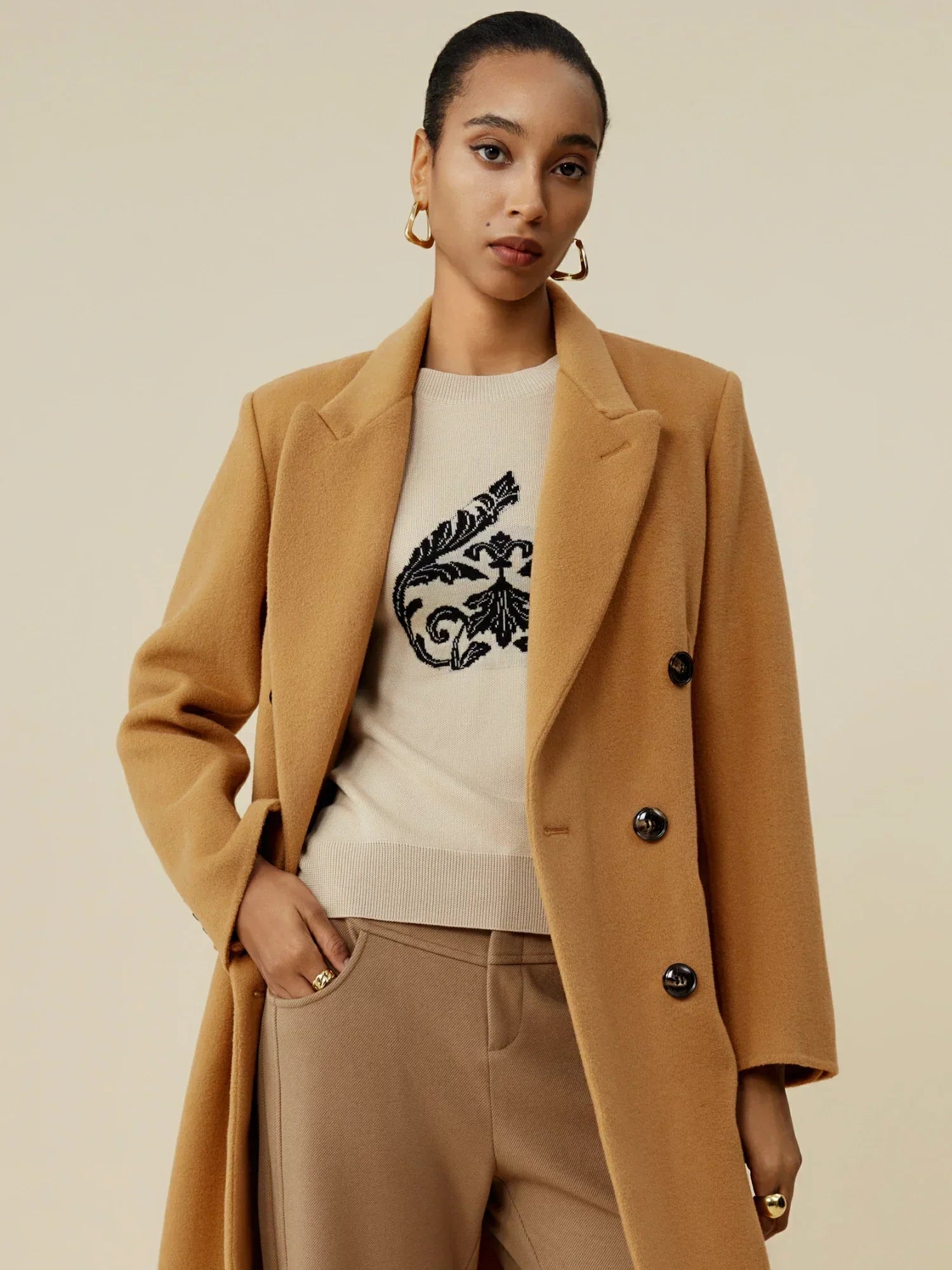 Wool Notched Collar Classic Double-Breasted Coat