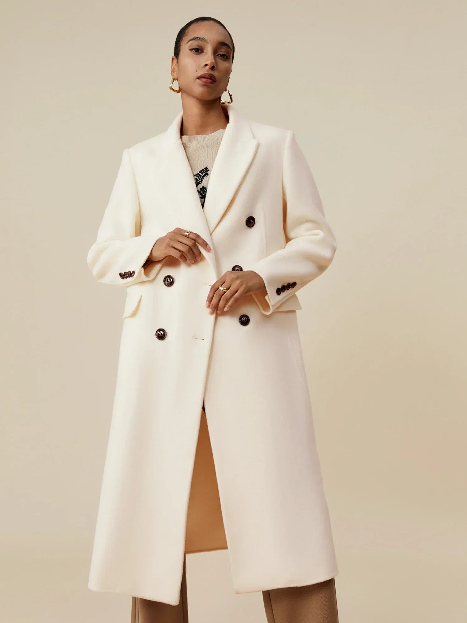 Wool Notched Collar Classic Double-Breasted Coat