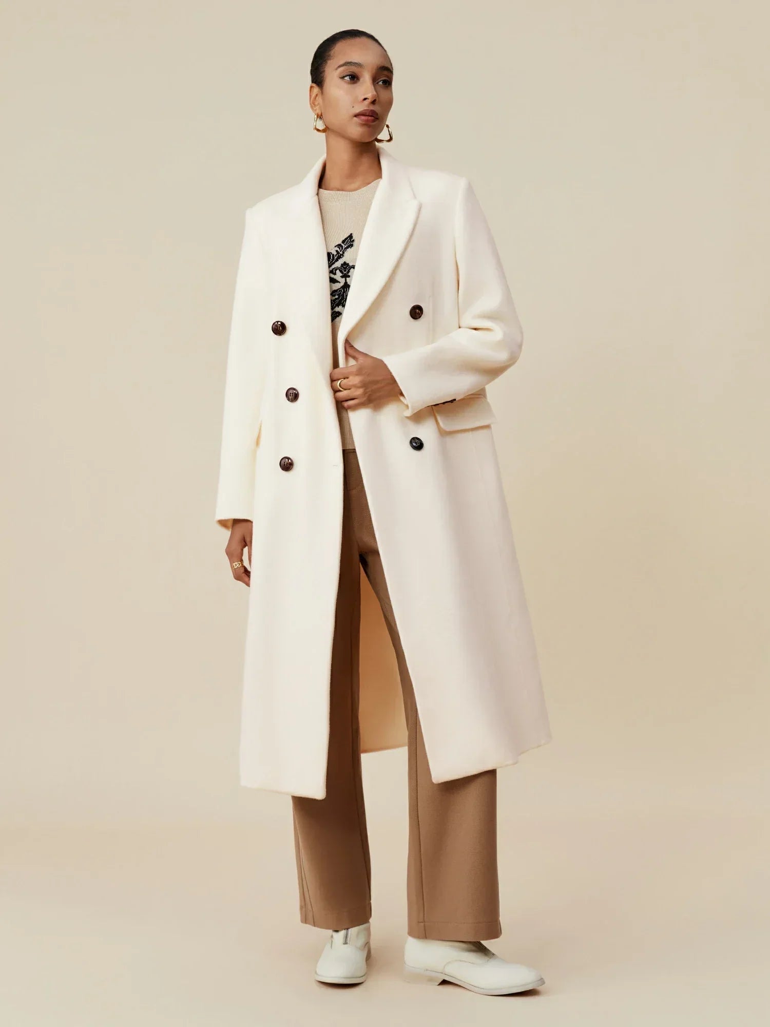 Wool Notched Collar Classic Double-Breasted Coat