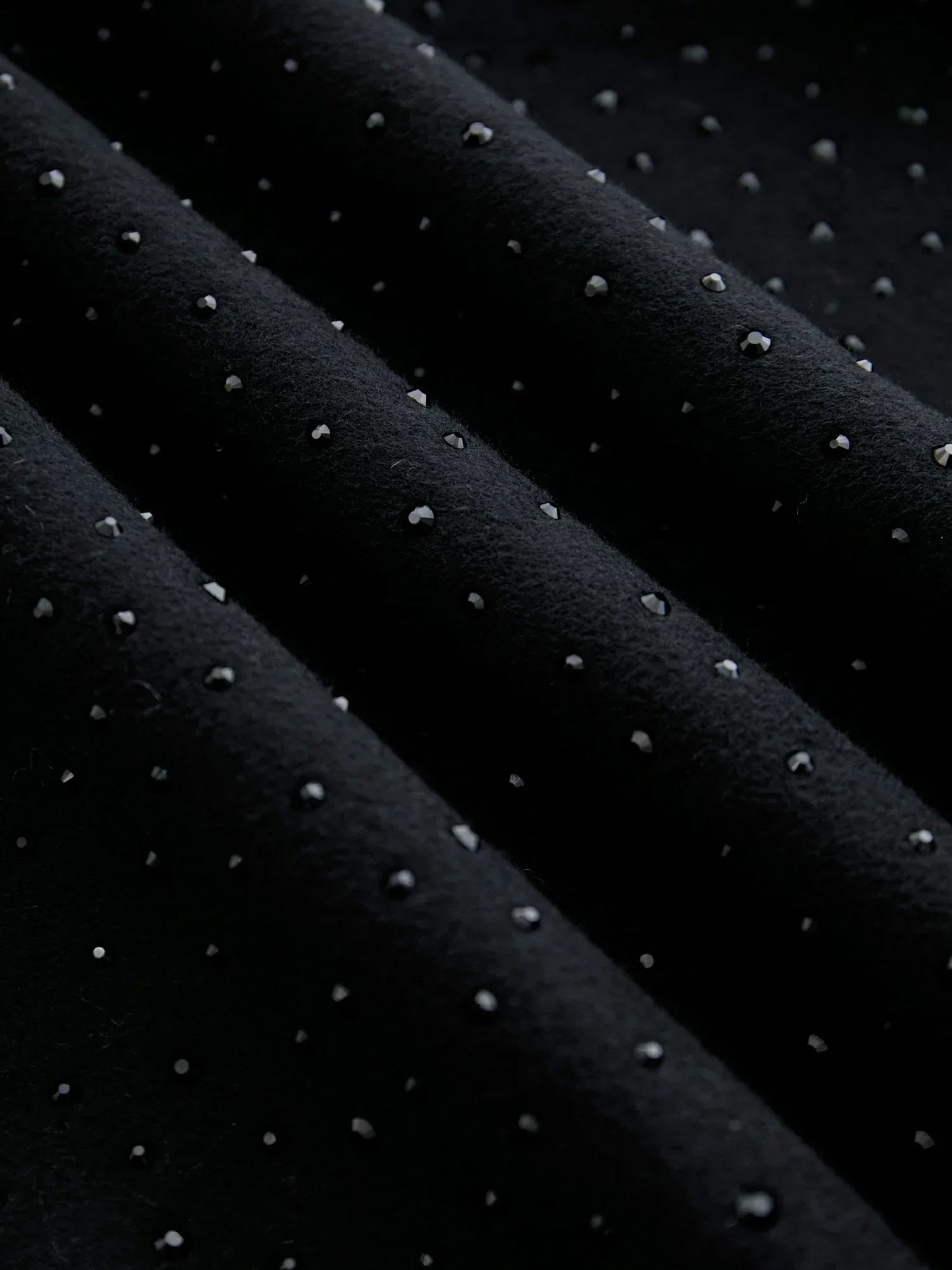 Wool Rhinestone Zippered Long Coat