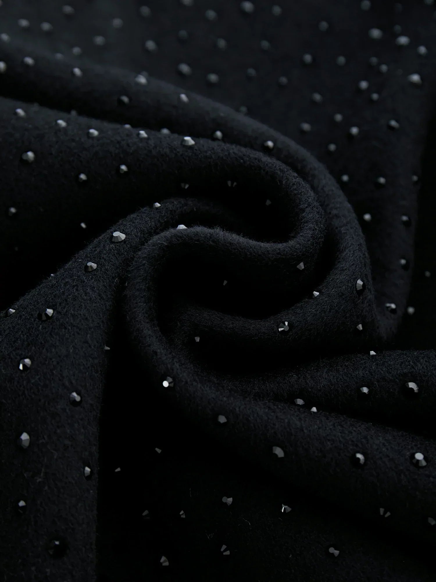 Wool Rhinestone Zippered Long Coat