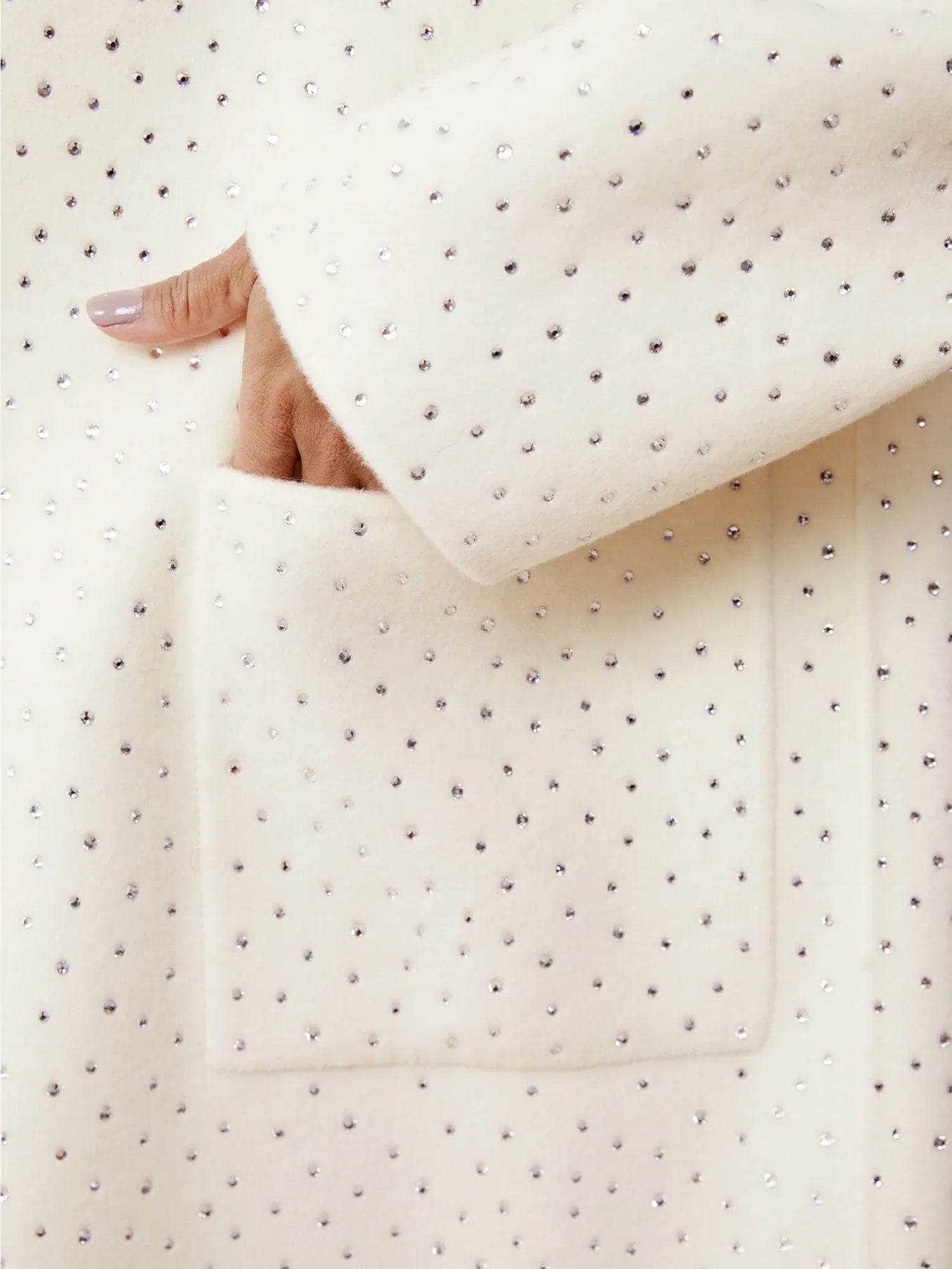 Wool Rhinestone Zippered Long Coat