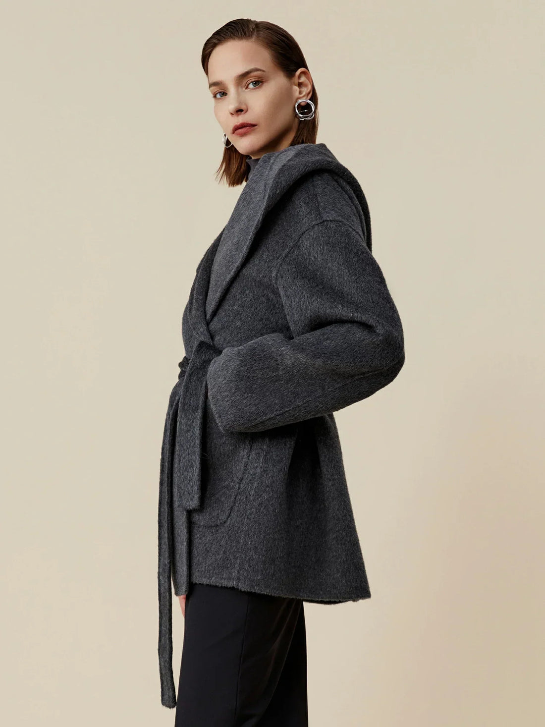 Wool Hooded Long-Sleeved Coat
