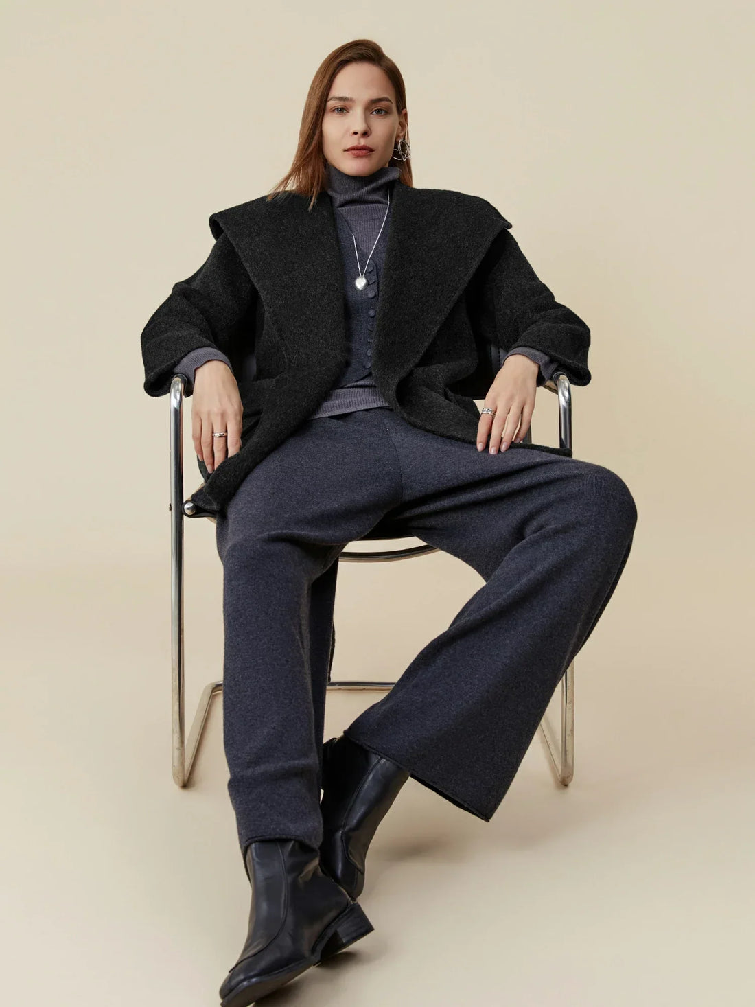 Wool Collar Long-Sleeved Coat