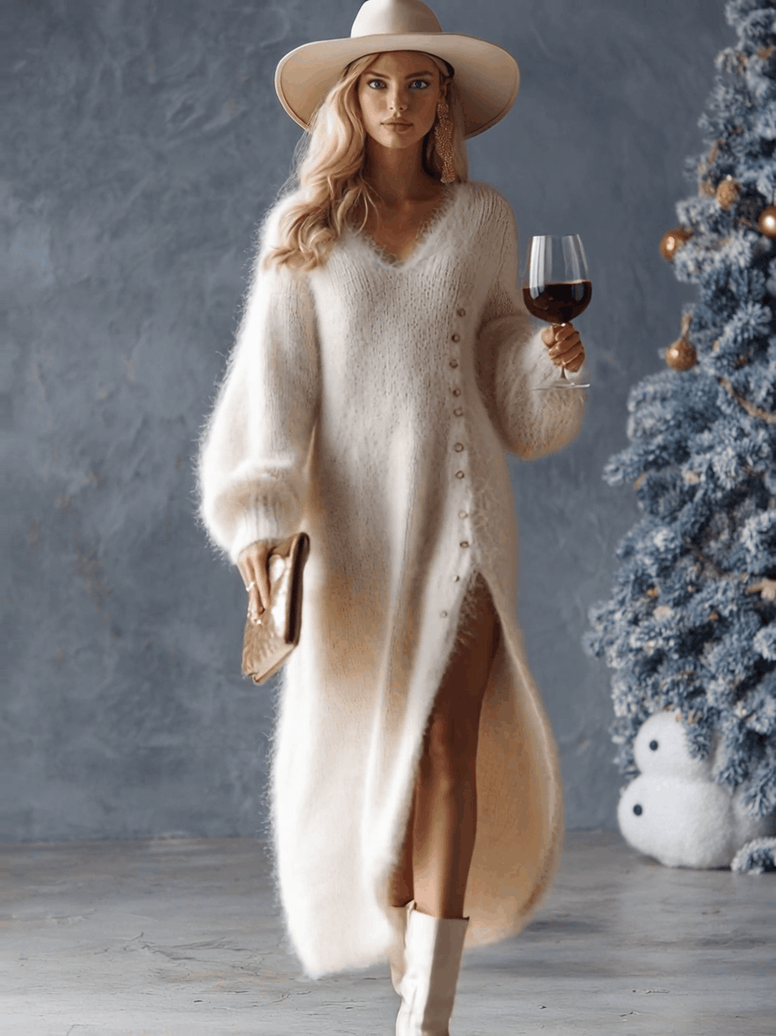 Midikleid mit Seitenschlitz und Metallknöpfen 