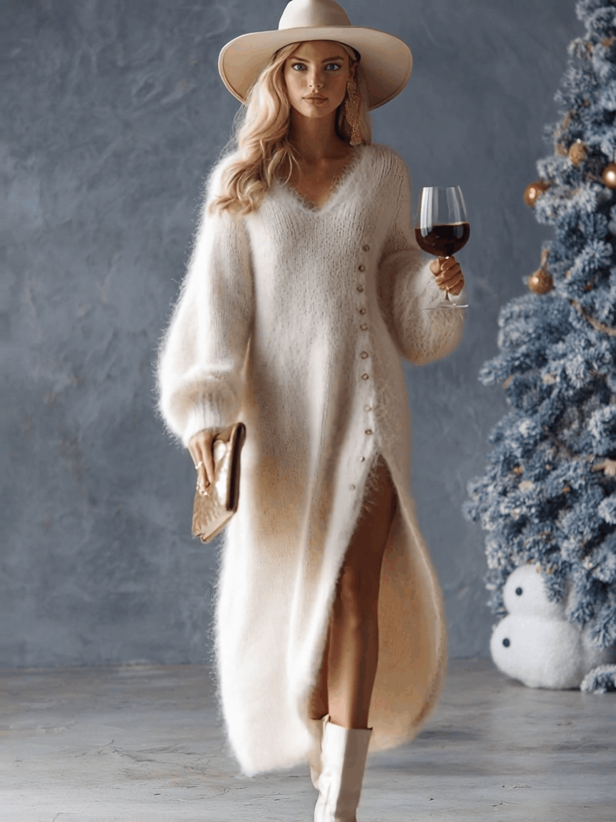 Midikleid mit Seitenschlitz und Metallknöpfen 