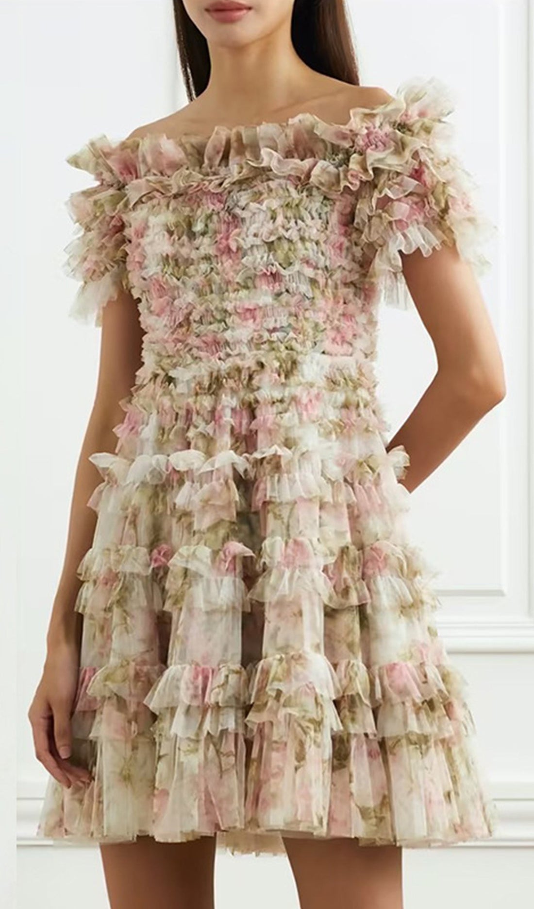Short-Sleeved Off-Shoulder Floral Mini Dress