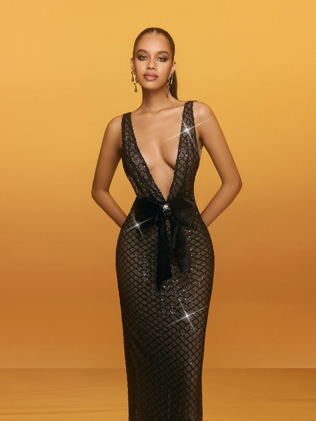 Raziy V-Neck Sequin Maxi Dress with Bow