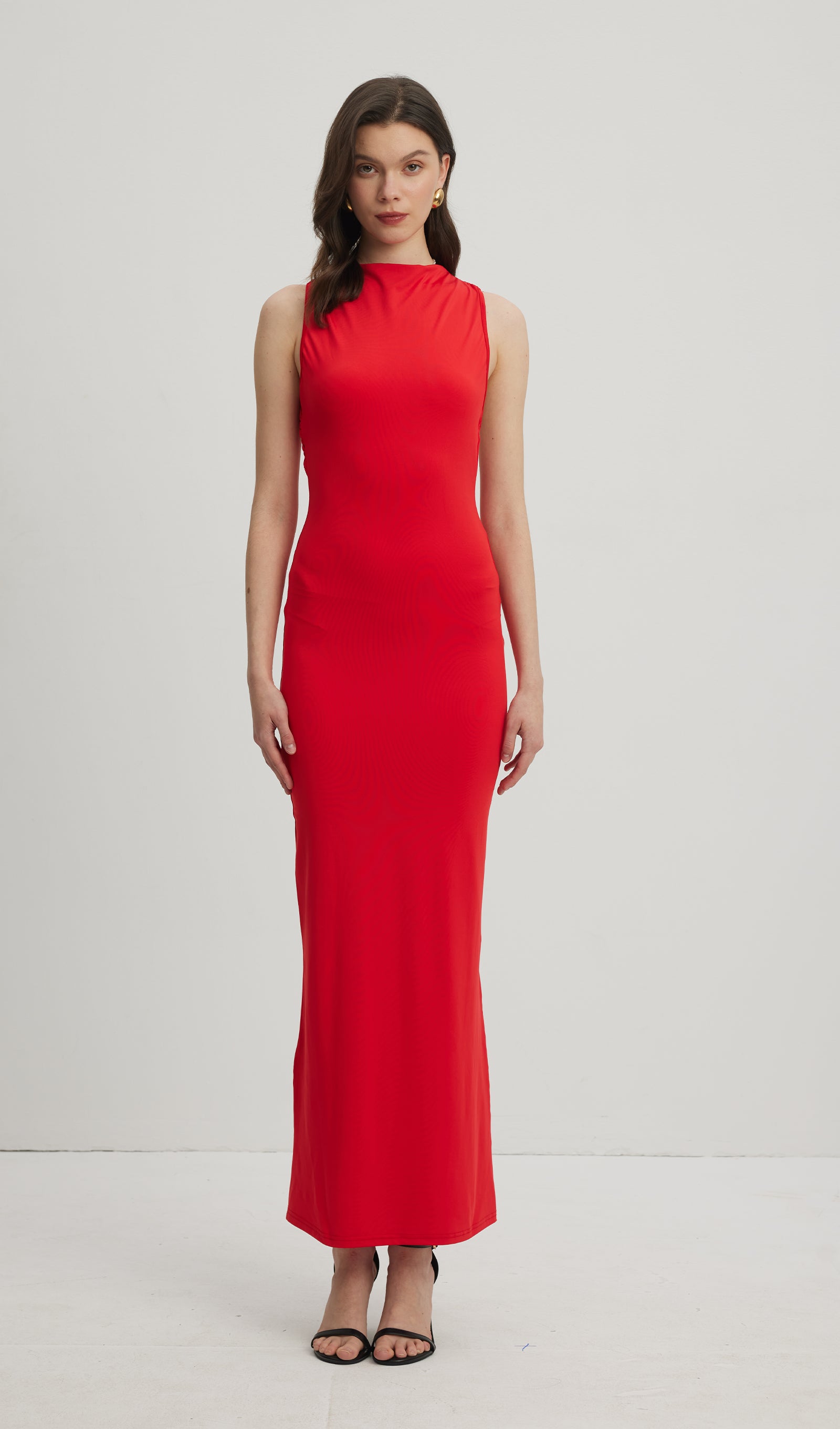 Asymmetrisches Scuba-Jersey-Maxikleid Rubin 