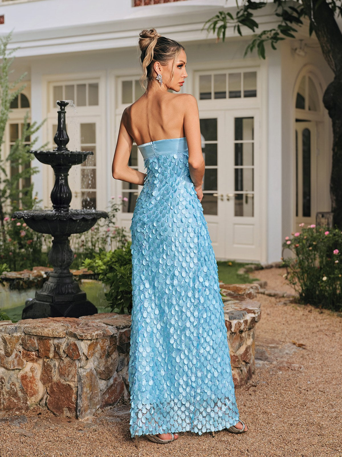Rhoxane Strapless Scaled Lace Maxi Dress