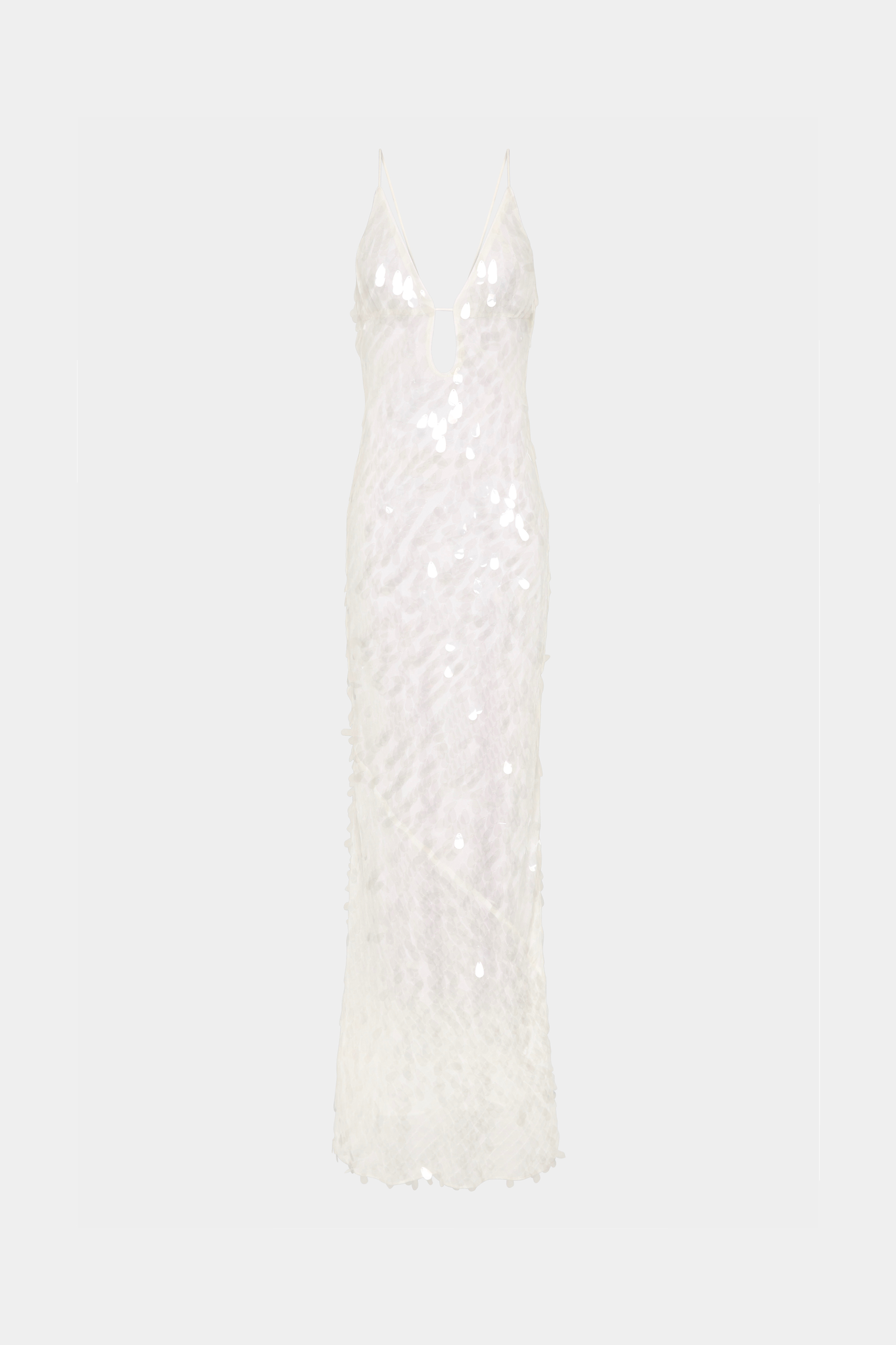 Safir Payetli Maxi Elbise-Beyaz