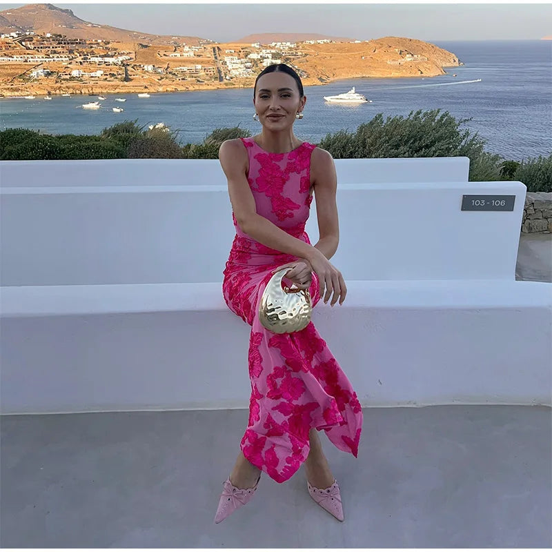 Alora Zarif Çiçekli Uzun Elbise