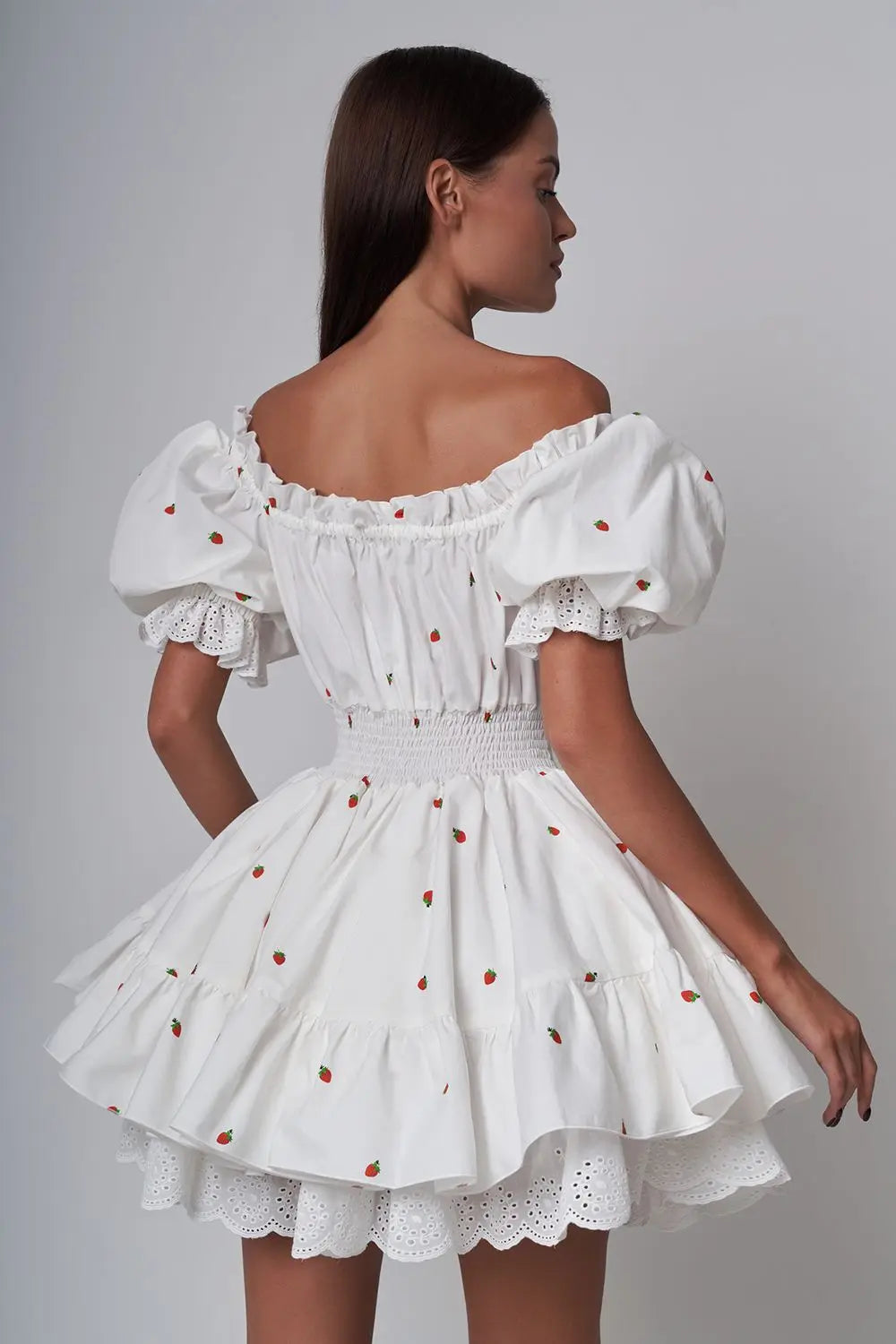 Rebecca Baskılı Puf Kollu Mini Elbise