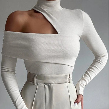 Turtleneck Blouse with Shoulder Detail
