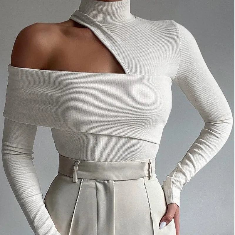 Turtleneck Blouse with Shoulder Detail