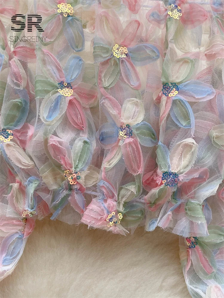 Floral Sequin Boat Neck Blouse