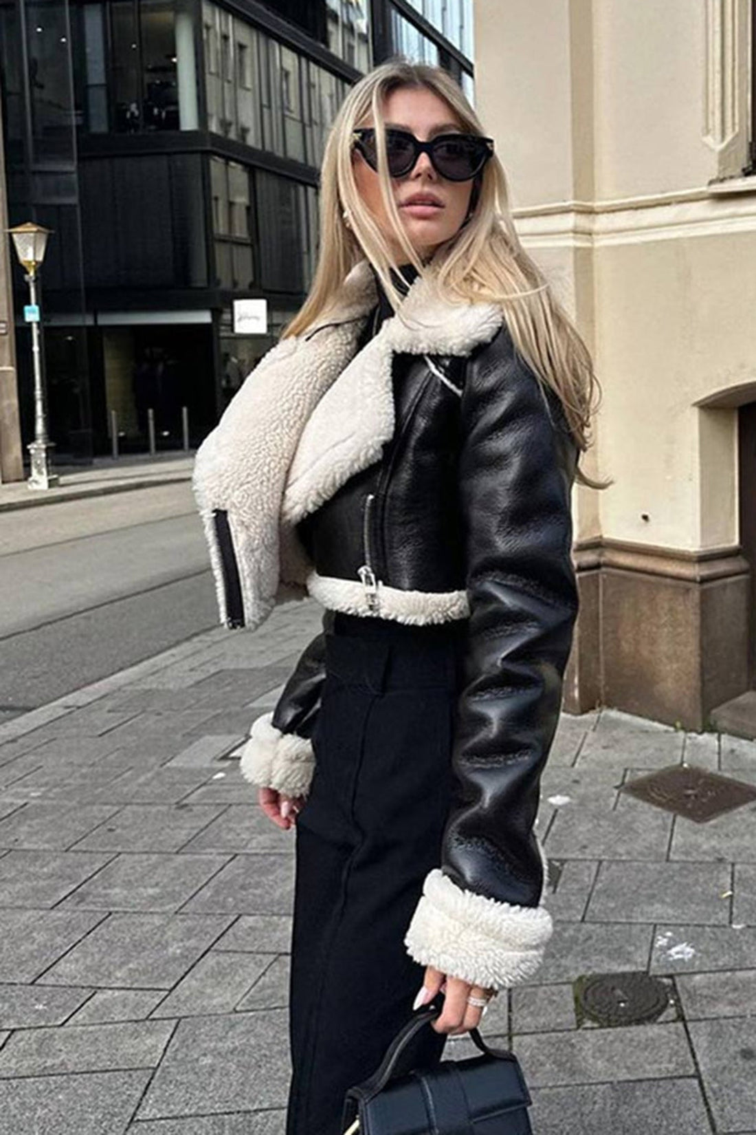Short-Cut Leather Jacket with Collar