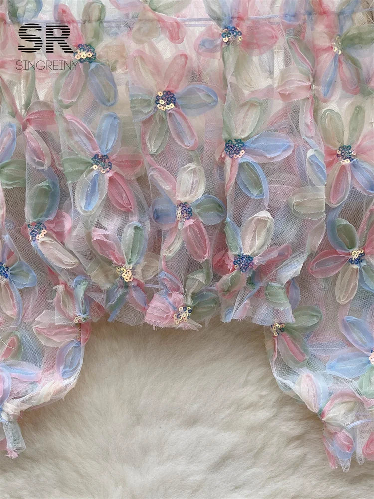 Floral Sequin Boat Neck Blouse