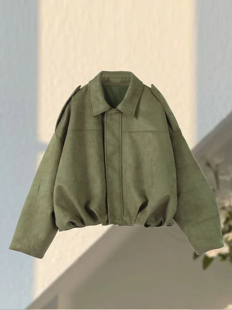 Oversize Yeşil Süet Görünümlü Gömlek Ceket