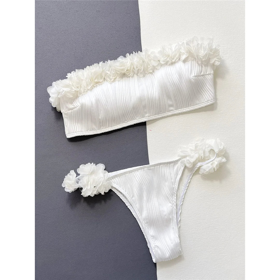 Bandeau Ruffled Wrinkle Bikini Set
