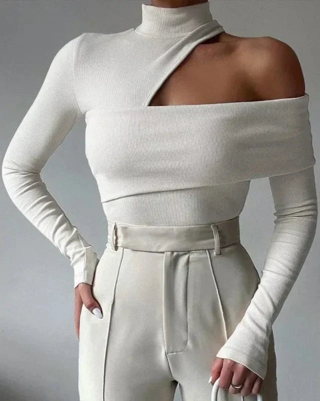 Turtleneck Blouse with Shoulder Detail