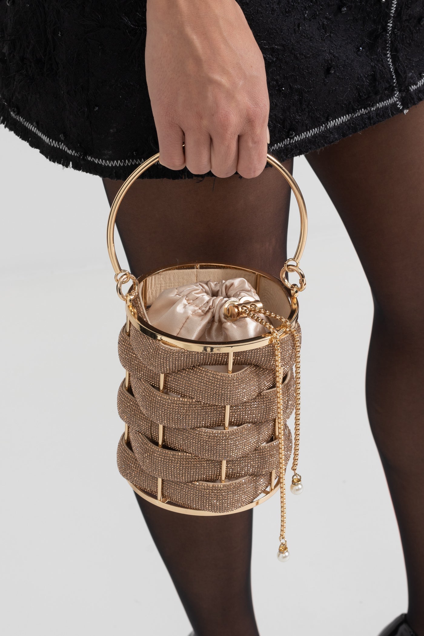 Elegant Bucket Bag with Satin Interior Closure - Gold