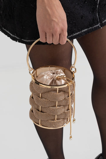 Elegant Bucket Bag with Satin Interior Closure - Gold