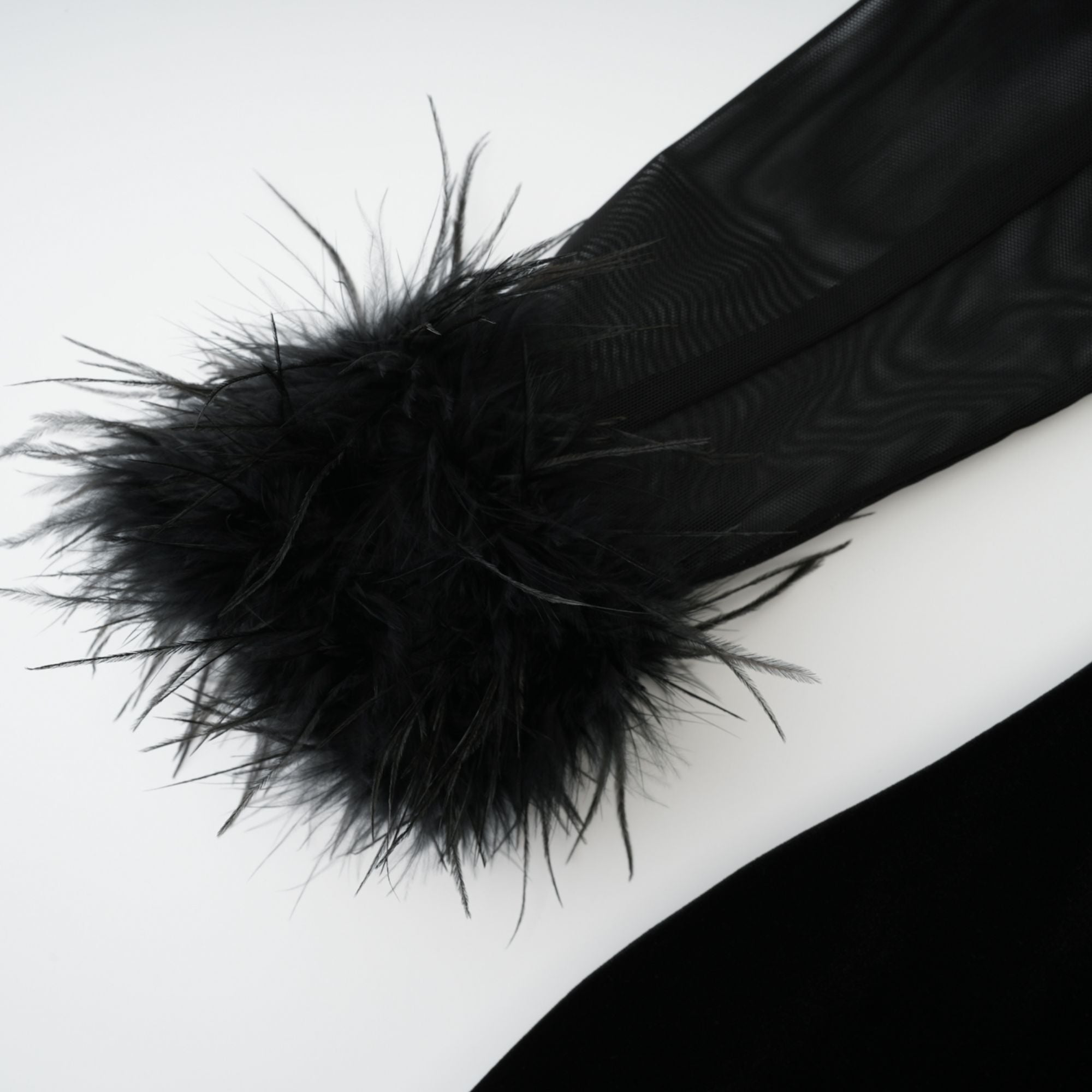 Jeanne Velvet Midi Dress with Feather Details