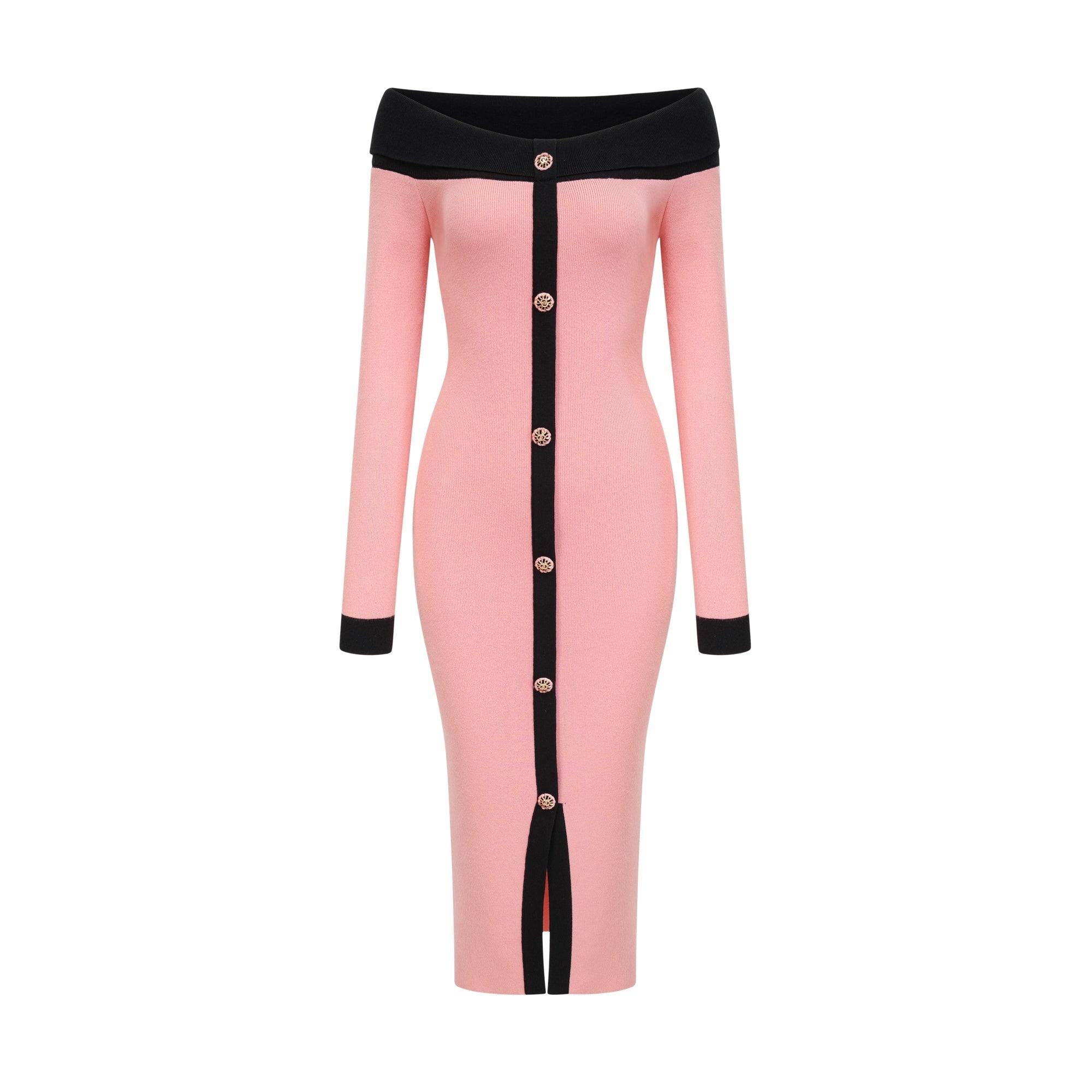 Carine Pembe Midi Örgü Elbise