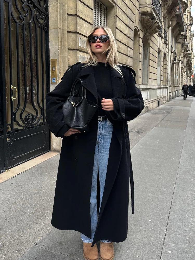 Classic Double-Breasted Wool Trench Coat 