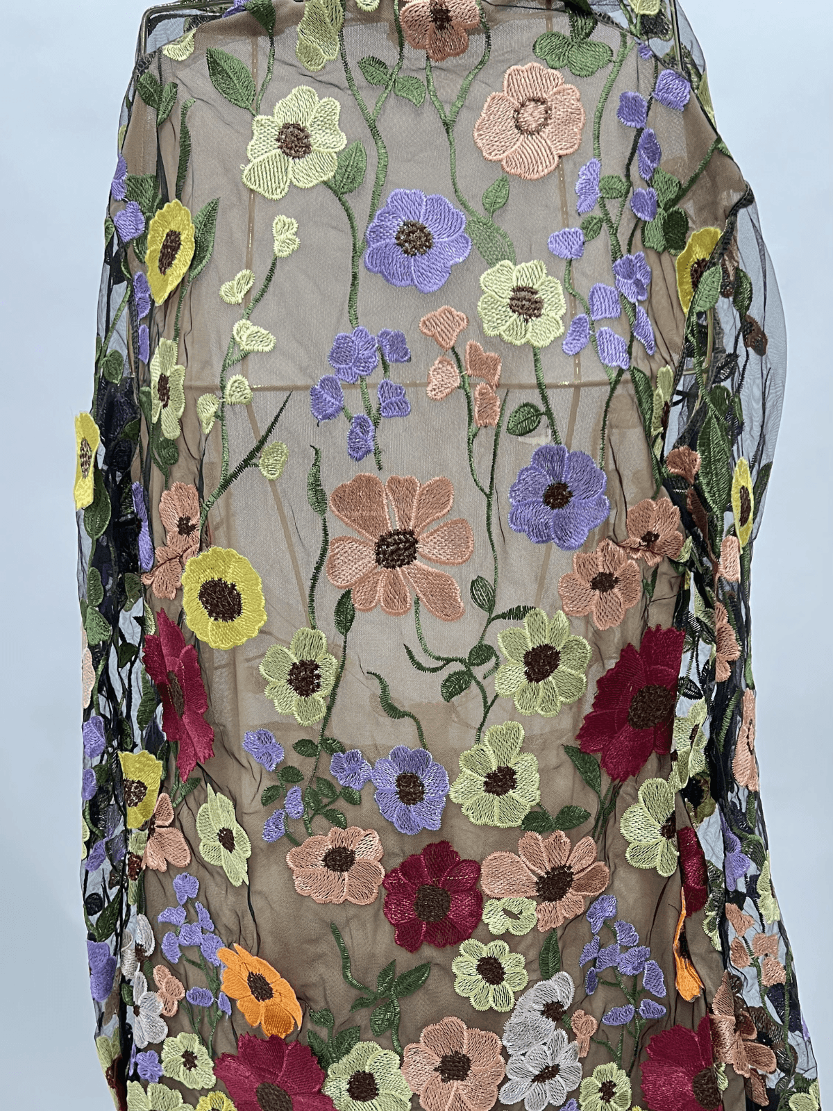 Saige Schwarzes, langärmeliges Minikleid aus Mesh mit Blumenmuster
