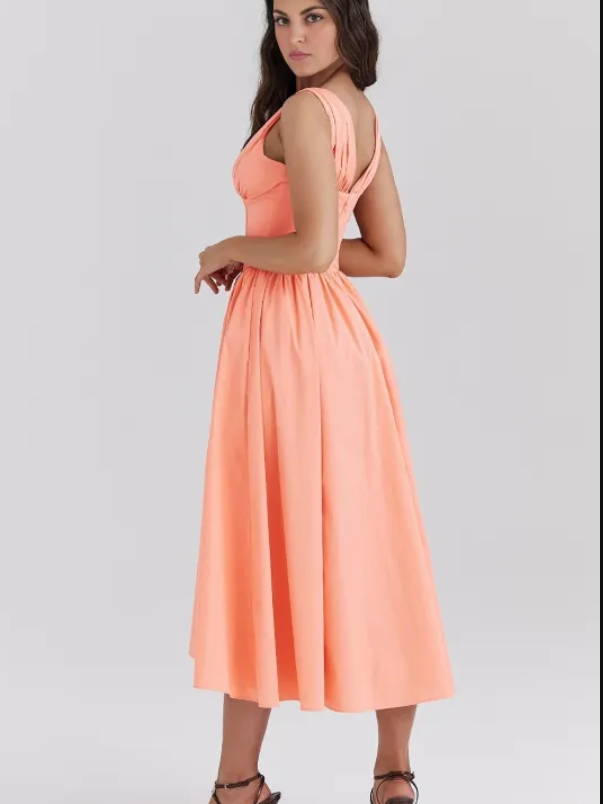 Ariana V Yaka Korseli Flare Midi Elbise