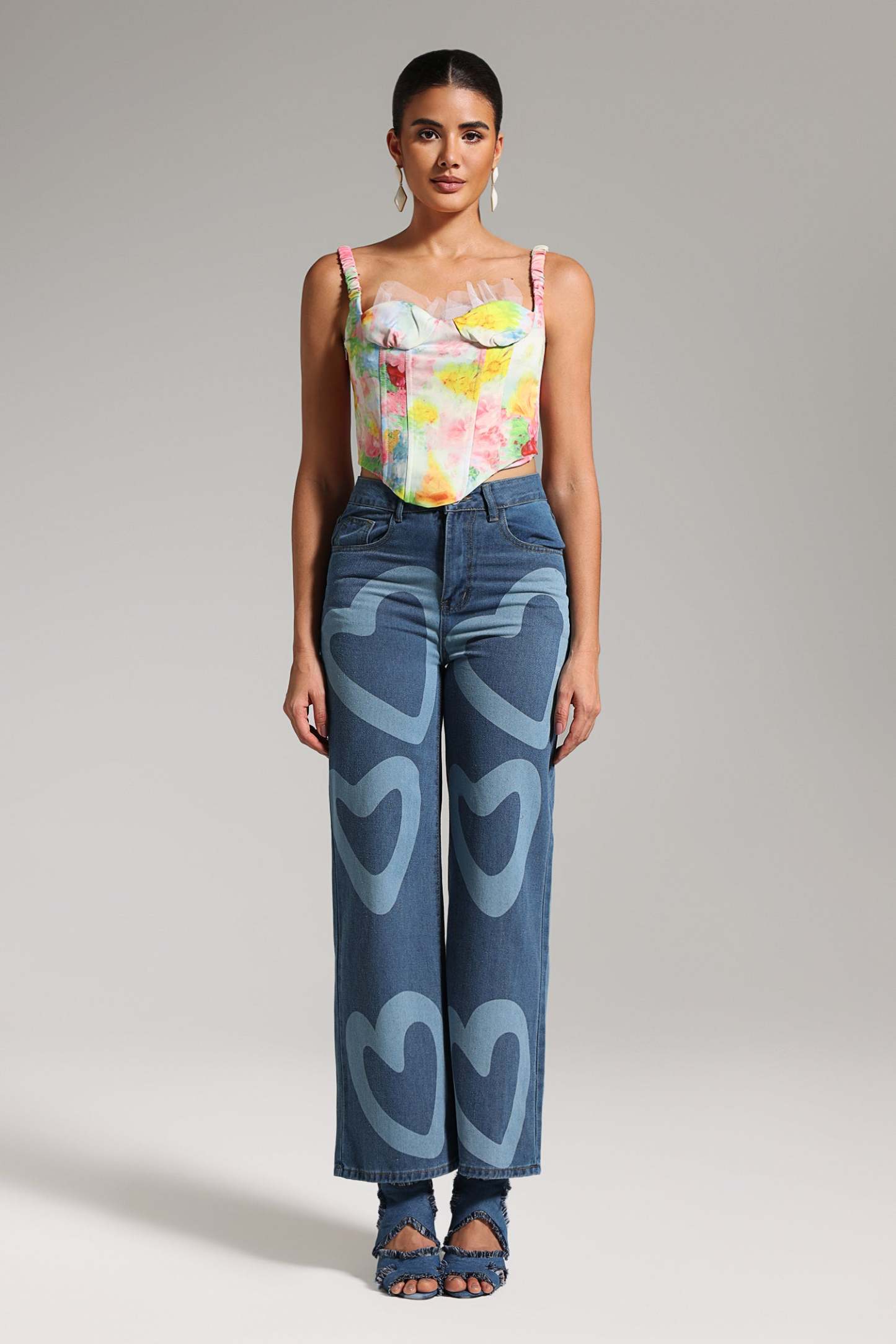 Serafe Heart Patterned Denim Pants