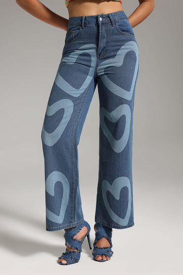 Serafe Heart Patterned Denim Pants