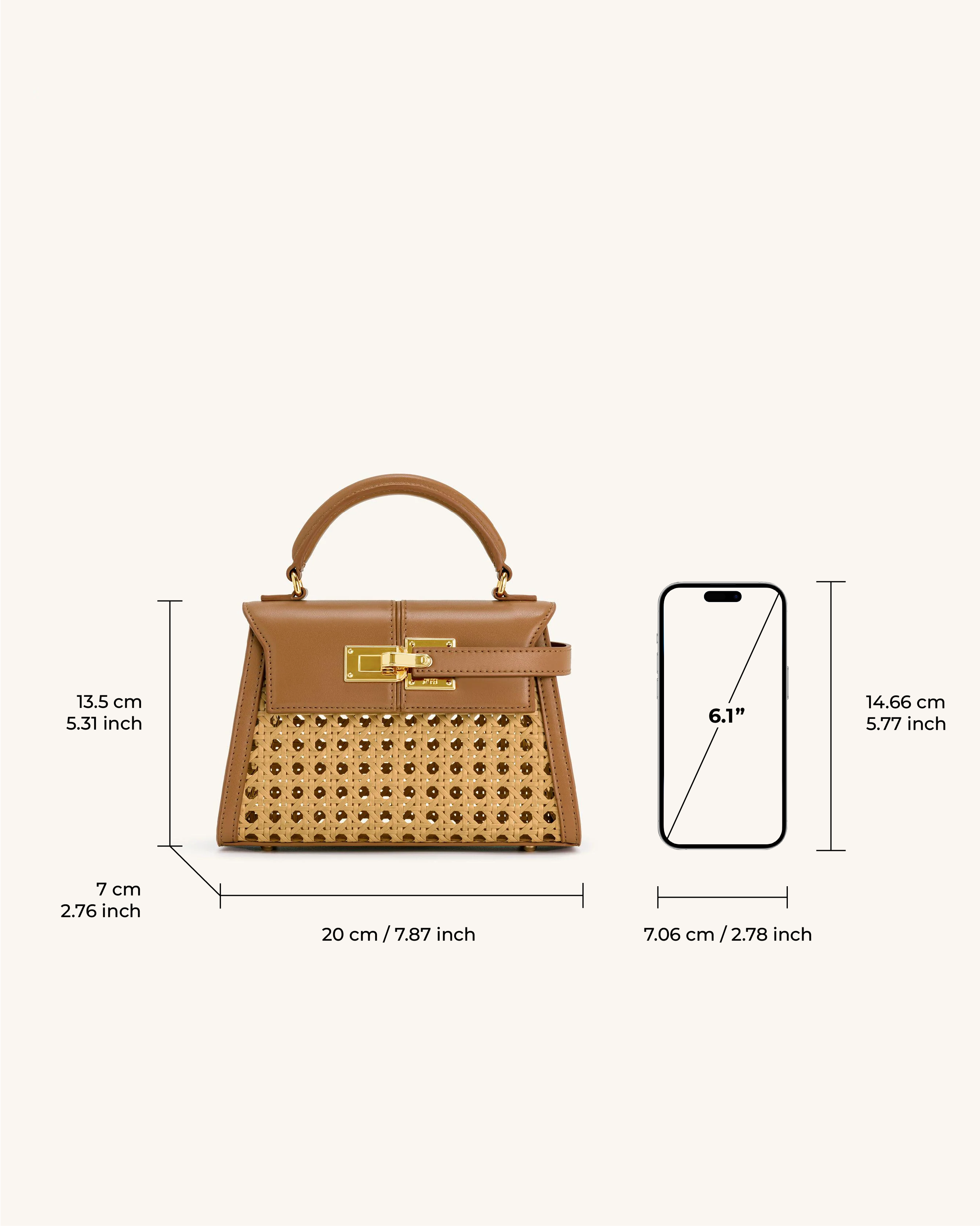 Elise Faux Bamboo Woven Top Handle Bag – Brown