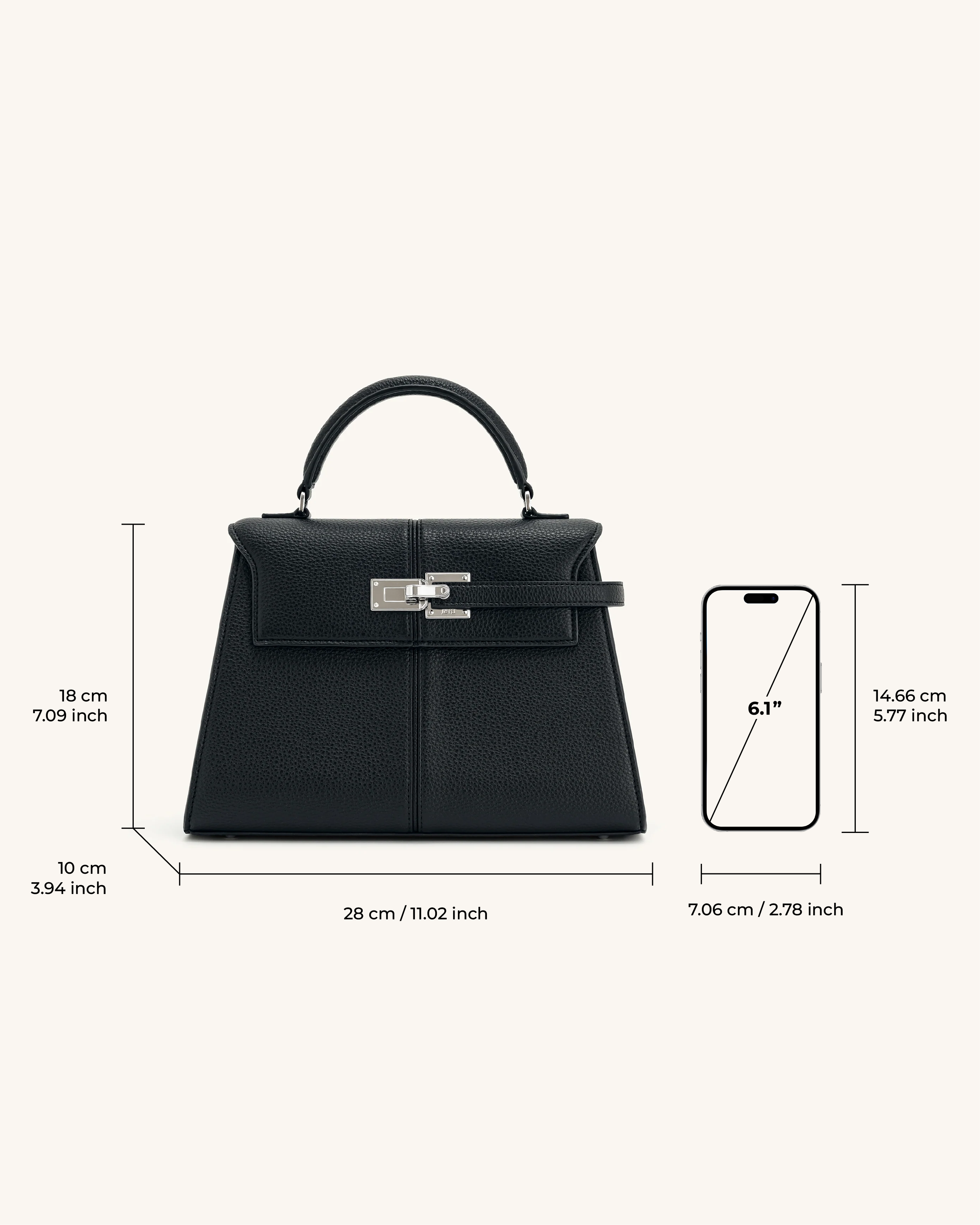 Elise Large Top Handle Bag – Black