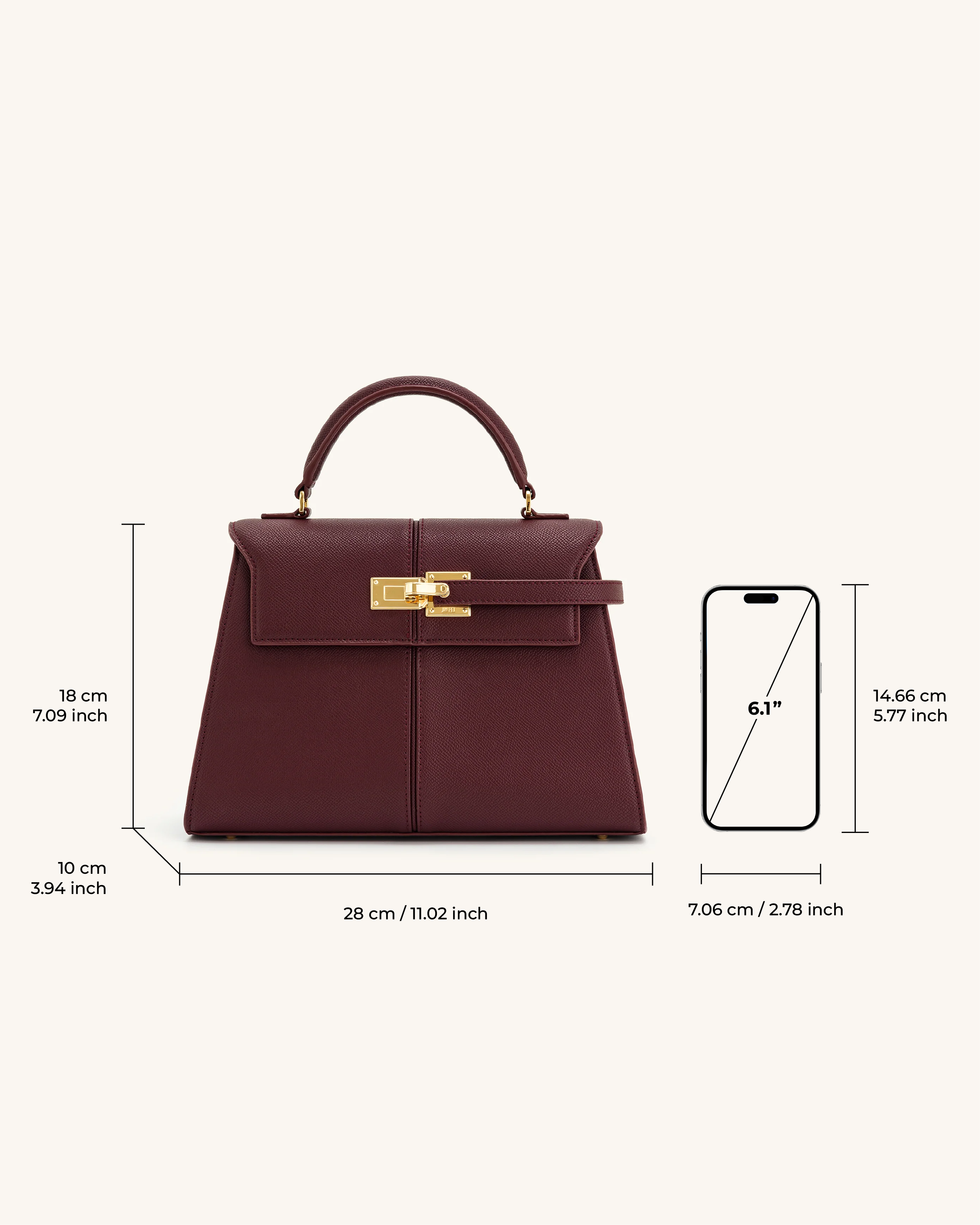 Elise Large Top Handle Bag – Claret Red (Claret)