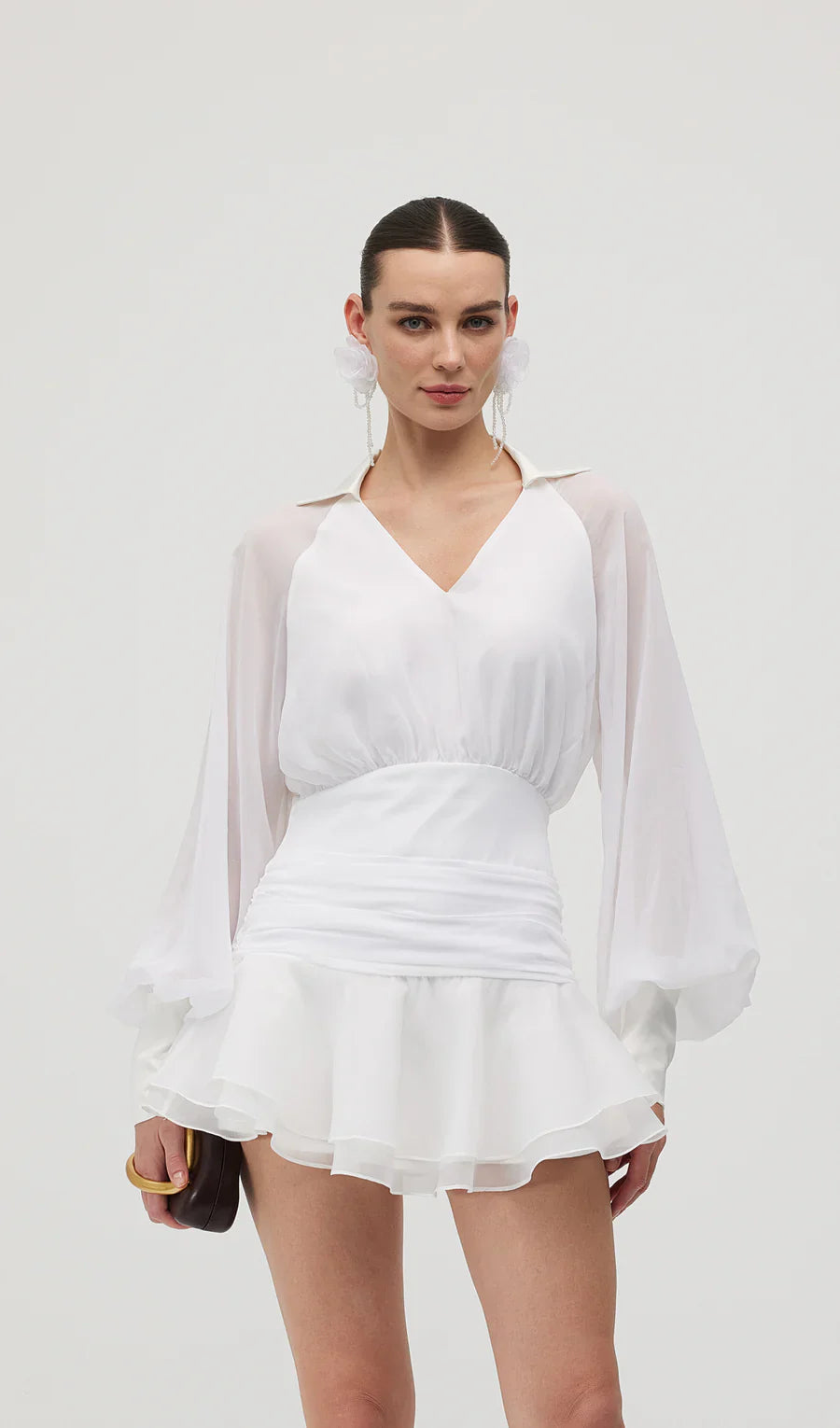 Plain Lantern Sleeve Mini Dress 