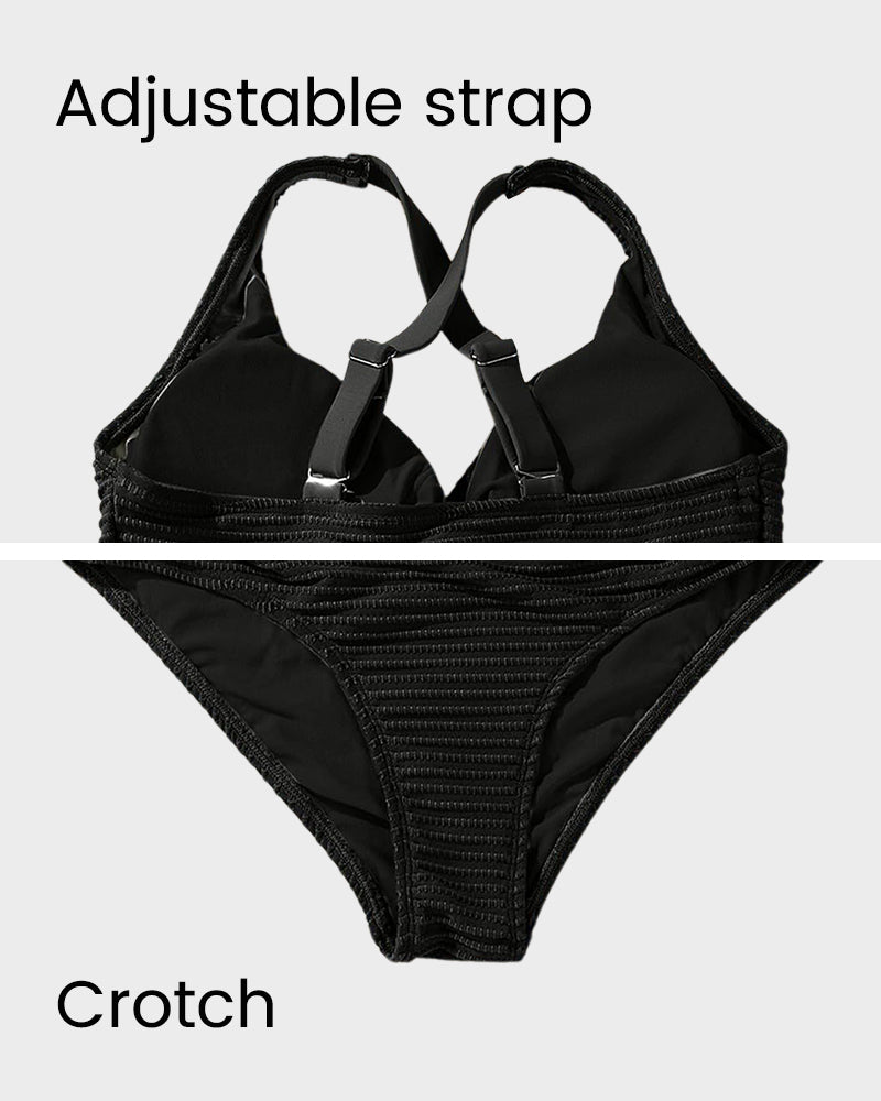 Dokulu Düğümlü Ön Yüksek Belli Bikini Takımı