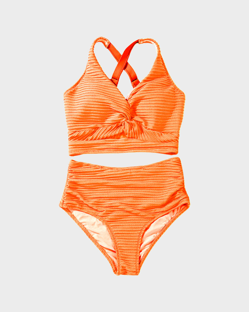 Dokulu Düğümlü Ön Yüksek Belli Bikini Takımı